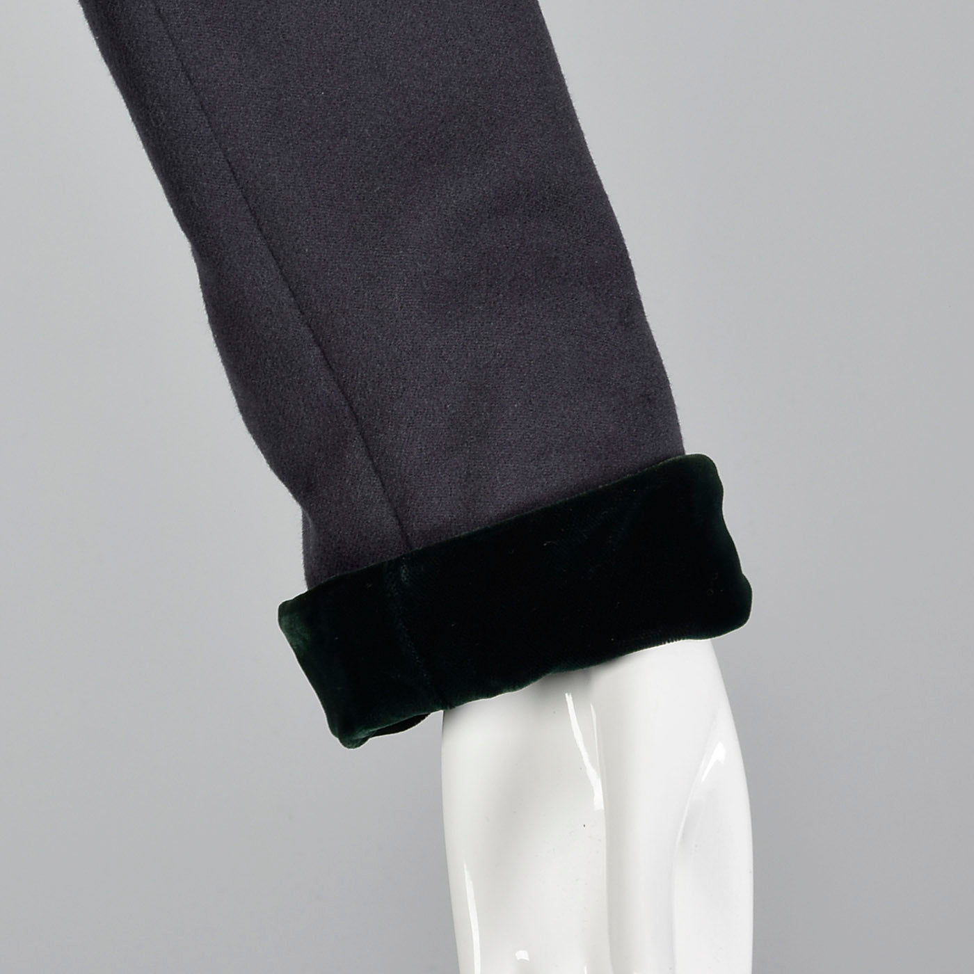 1960s Gray Wool Skirt Suit with Green Velvet Trim