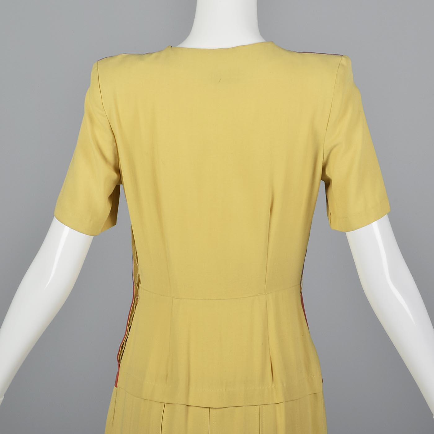 1930s Yellow Rayon Day Dress with Striped Bodice