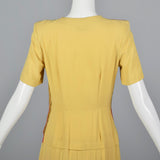 1930s Yellow Rayon Day Dress with Striped Bodice