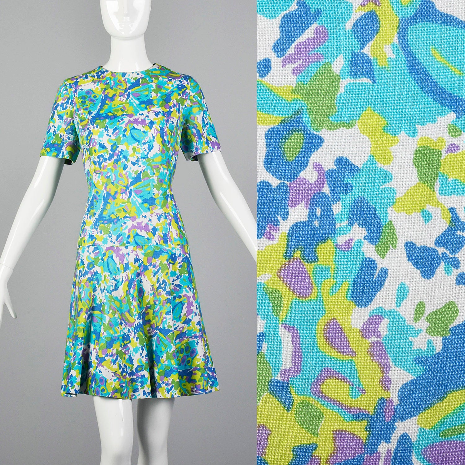 1960s Floral Day Dress with Dropped Waist