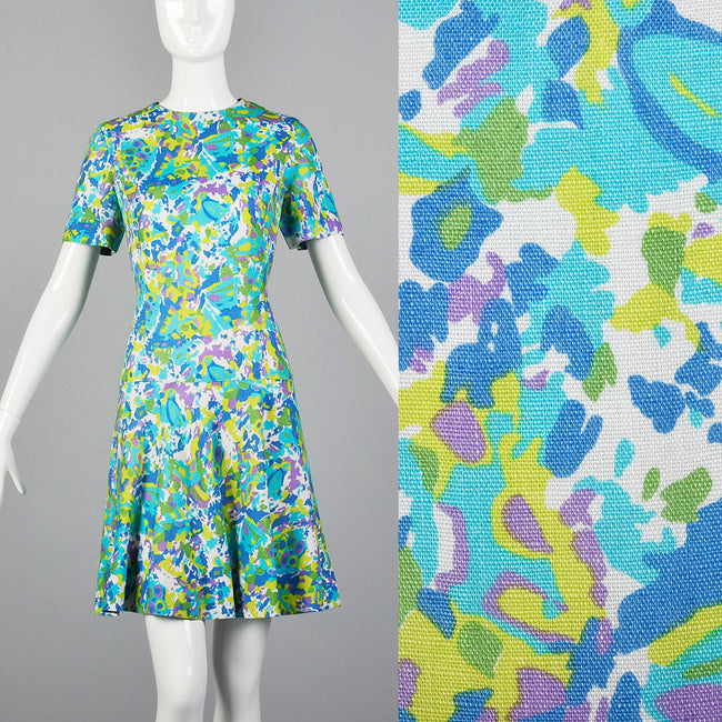 1960s Floral Day Dress with Dropped Waist