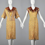 1930s Yellow Floral Dress with Open Sleeve Jacket