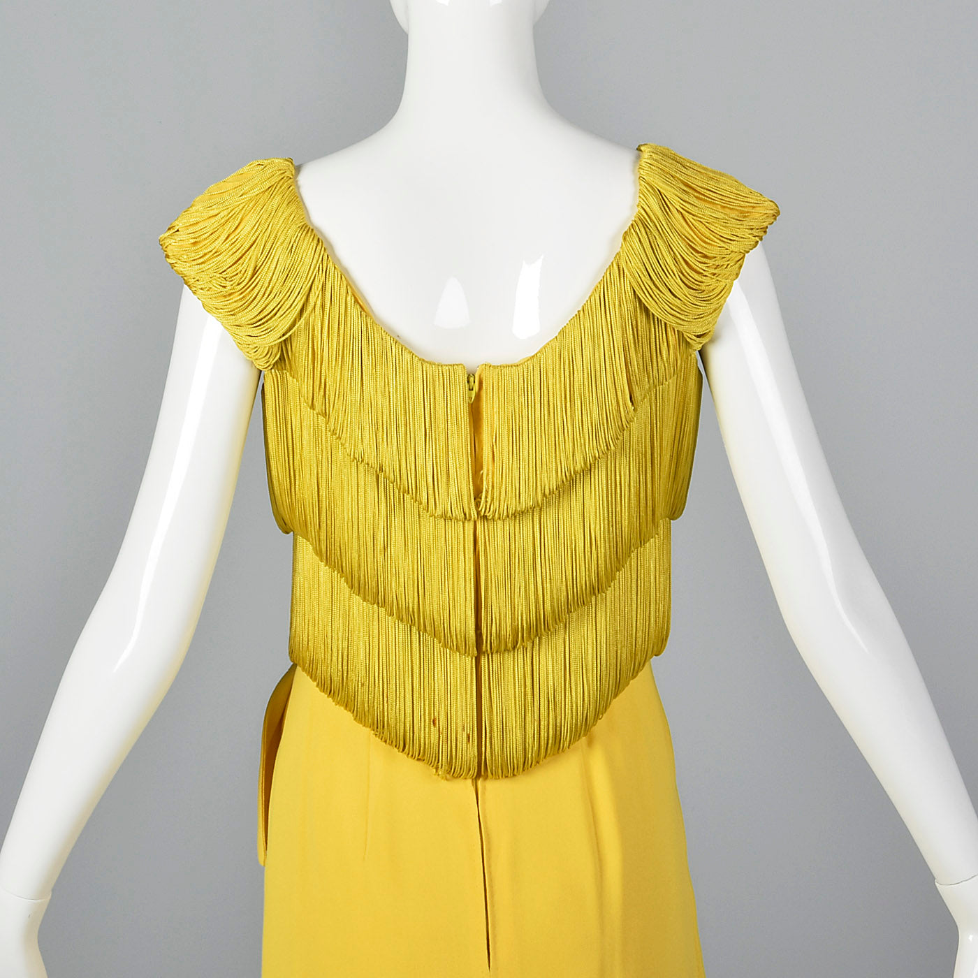 1960s Bright Yellow Cocktail Dress with Fringe Bodice