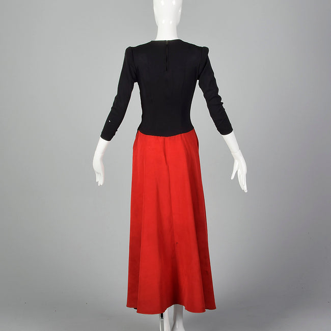 1940s Black Evening Dress with Red Skirt