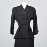 1940s Black Rayon Skirt Suit with Faille Trim