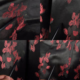 Small Suzy Perette 1950s Dress Black and Red Floral Silk Brocade with Built in Crinoline