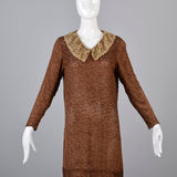 1920s Brown Silk Dress with Lace Trim