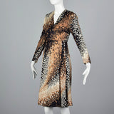 1960s Silk Dress with White, Tan, and Black Op Art Print