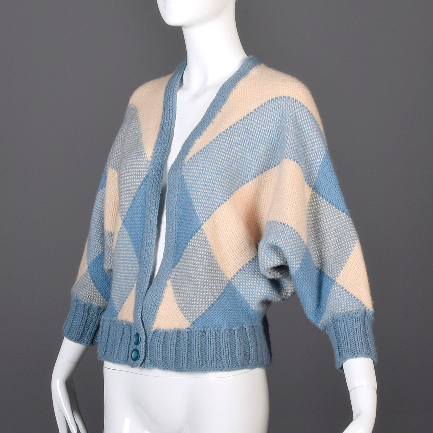 1950s Dolman Sleeve Cardigan in Blue and Cream