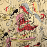 1940s Novelty Print Silk Dress with Neck Tie