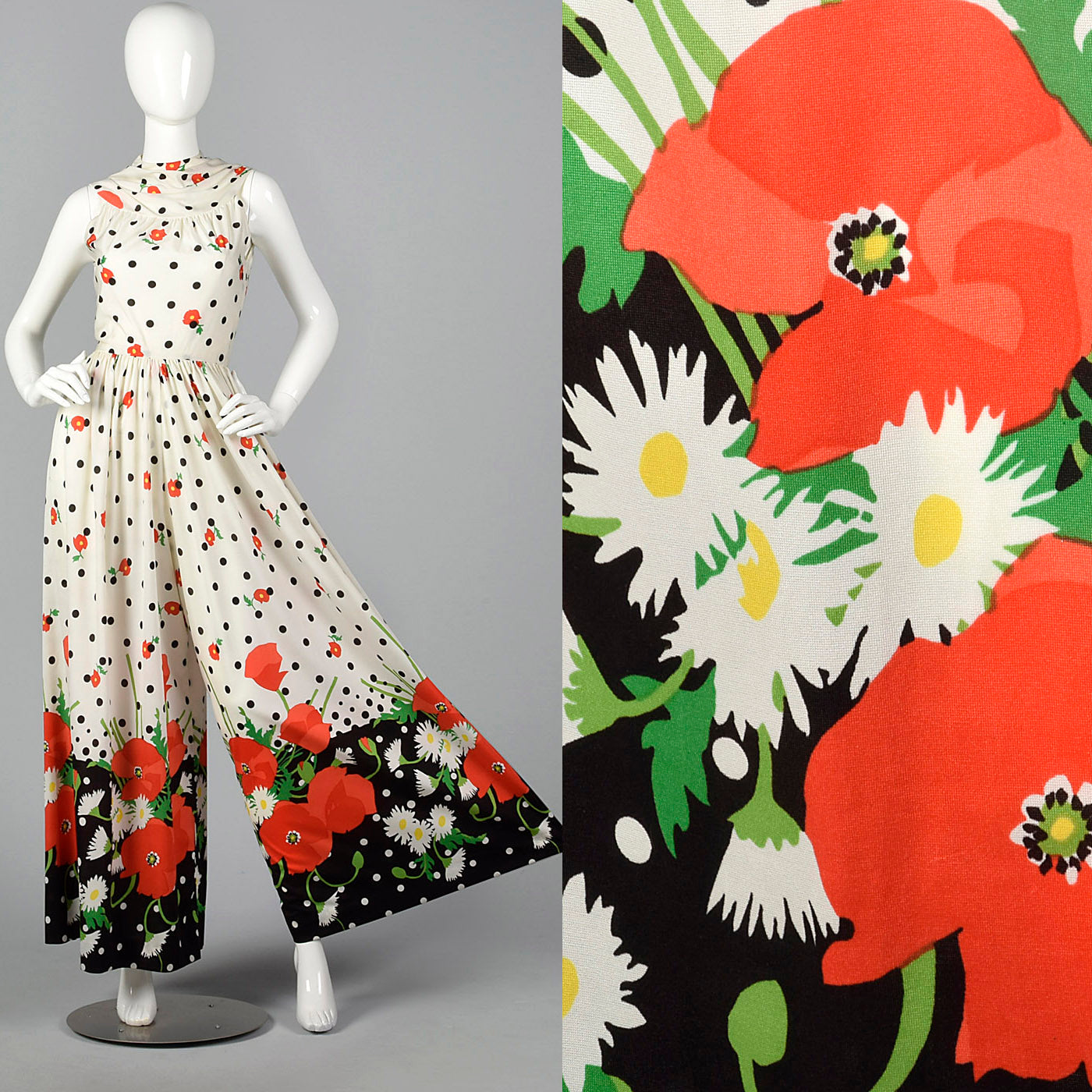 1960s Oscar de la Renta Poppy Print Palazzo Jumpsuit