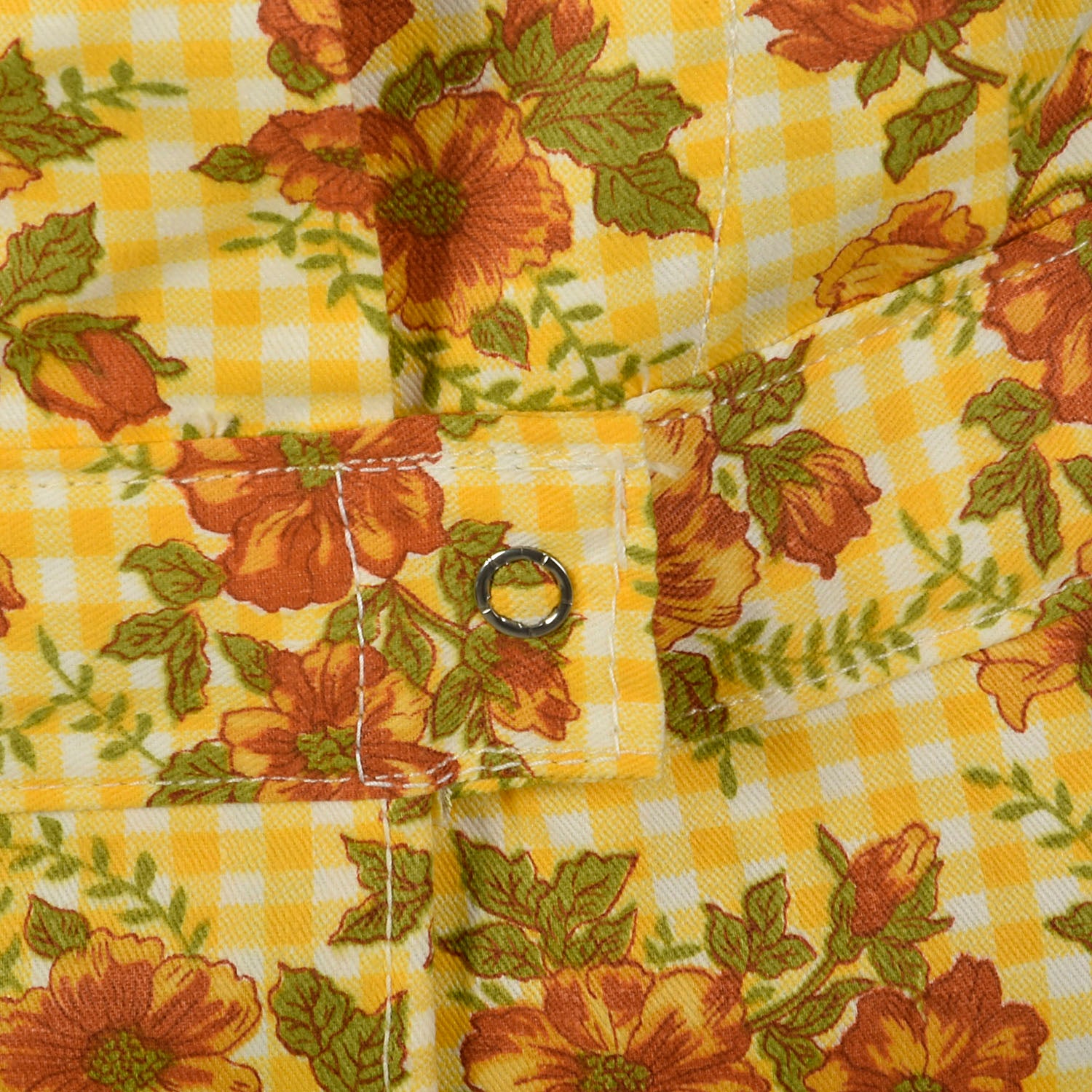 XXL 1960s Housekeeping Uniform Yellow Floral Gingham Cotton Motel Maid Dress