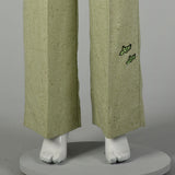 Medium 1970s Pants Green Grasshopper Applique Wide Leg High Waist