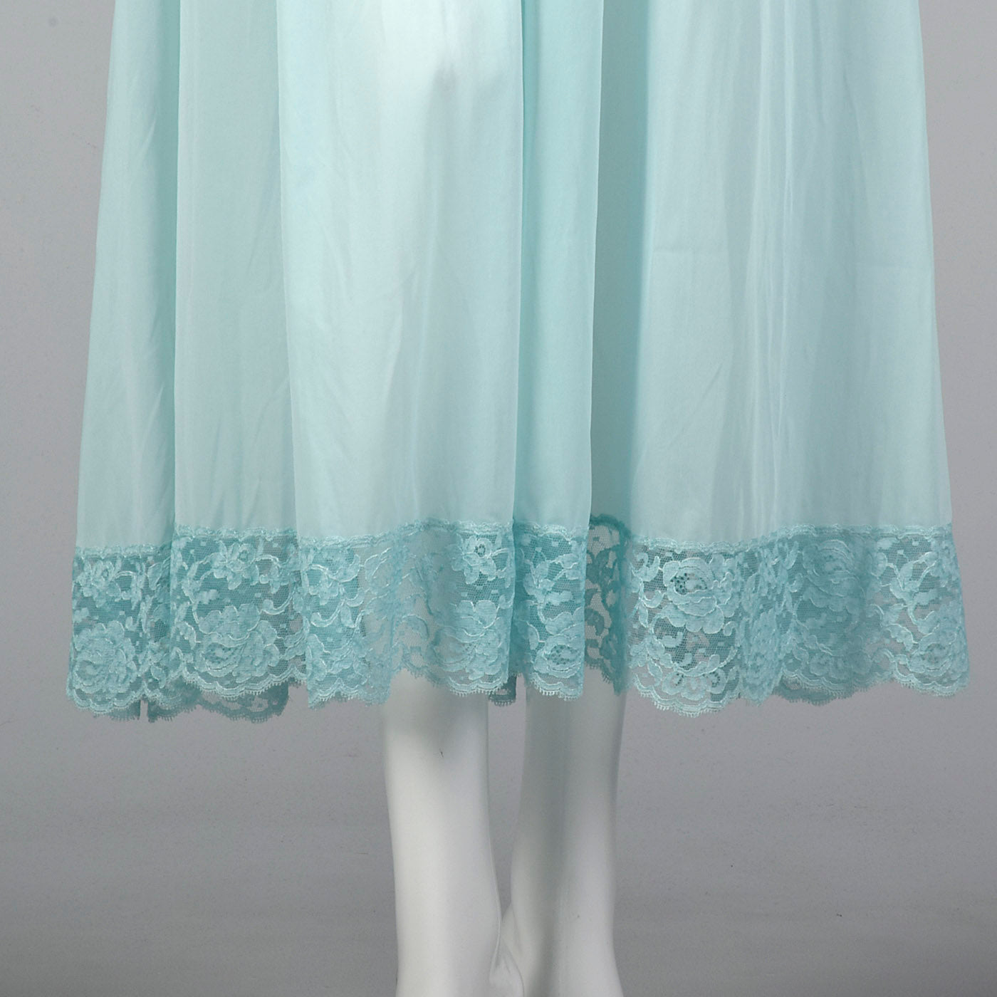 1950s Vanity Fair Blue Nightgown with Lace Shelf Bust