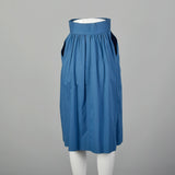 XS 1970s Yves Saint Laurent Rive Gauche Royal Blue Pleated Cotton Skirt Pockets