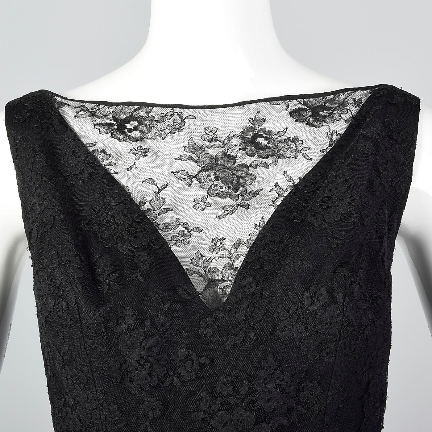 1960s Mignon Black Lace Mermaid Dress with a Stunning Neckline
