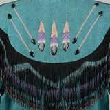 Medium Denim Jacket 1980s Bolero Fringe Jean Teal Southwestern