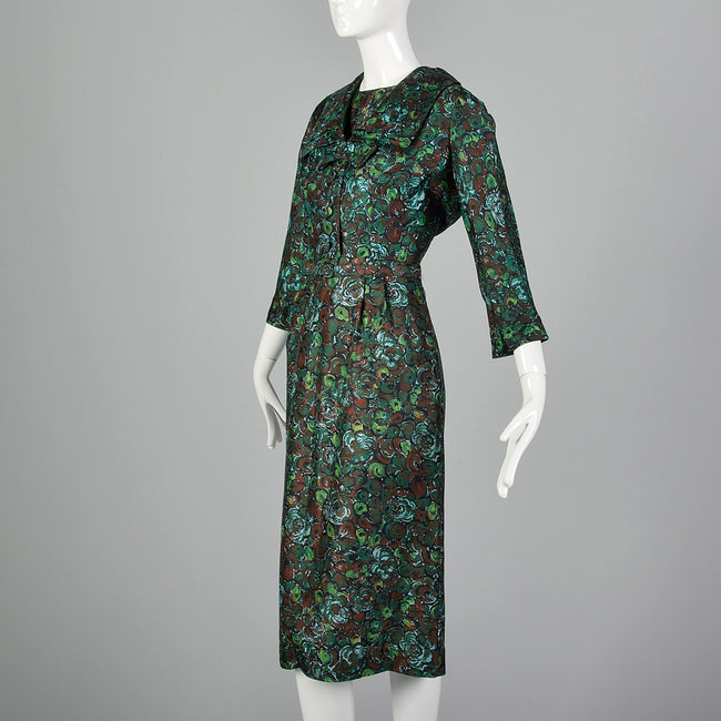 Large 1950s Silk Dress and Jacket Set