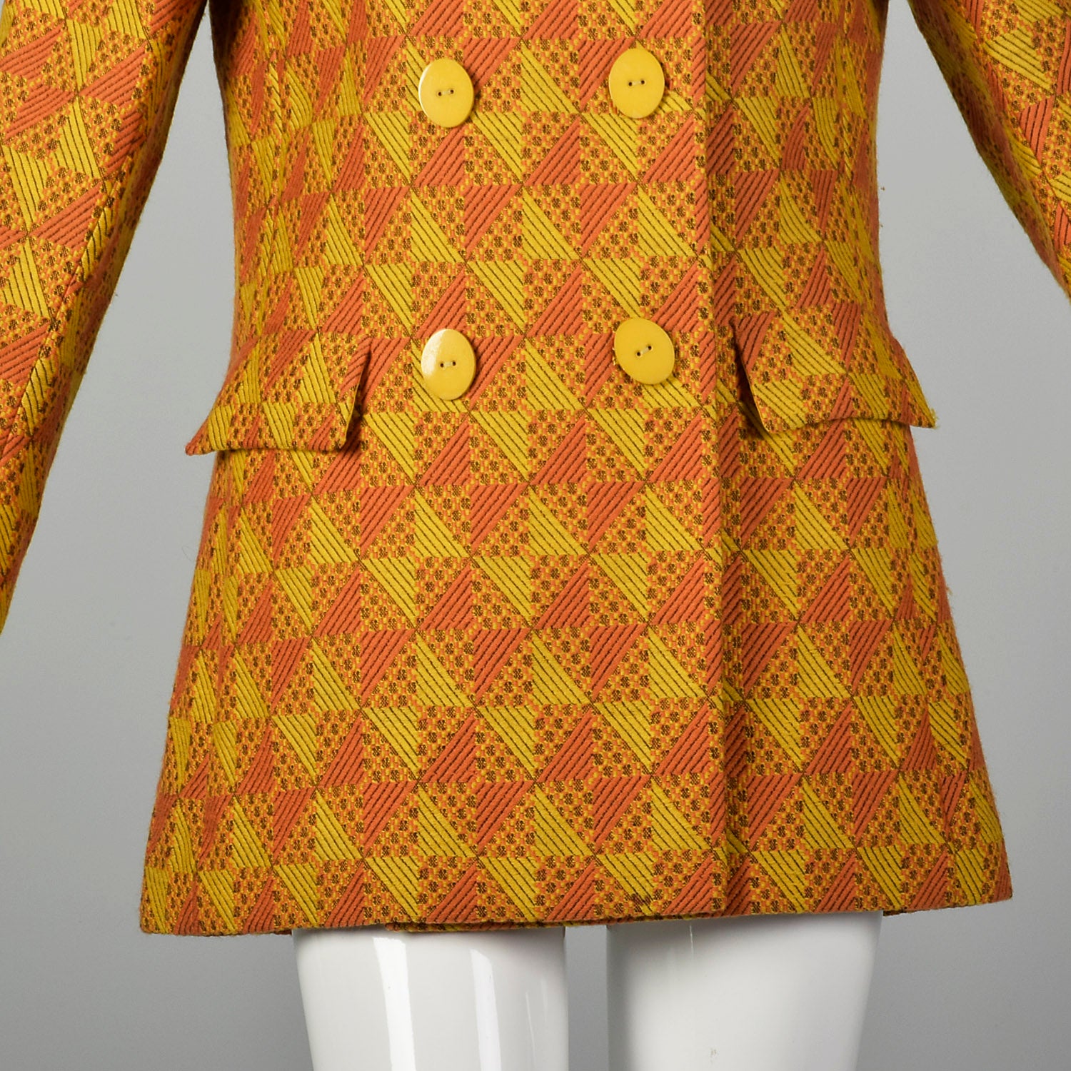 Small 1960s Via Veneto Wool Jacket Double Breasted Orange Autumn Outerwear