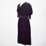 1930s Purple Silk Velvet Dress Art Deco