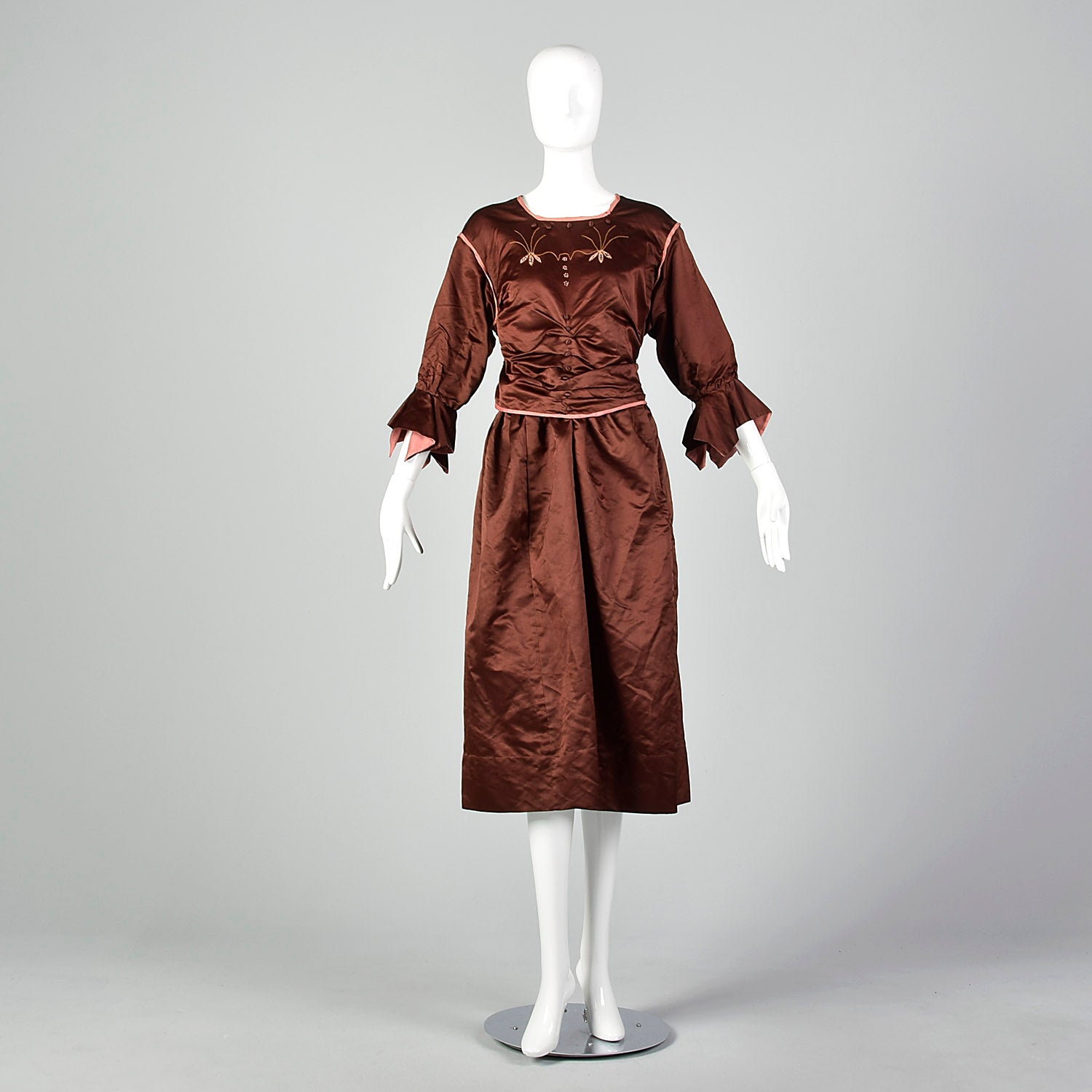 Large 1910s Brown Silk Day Dress