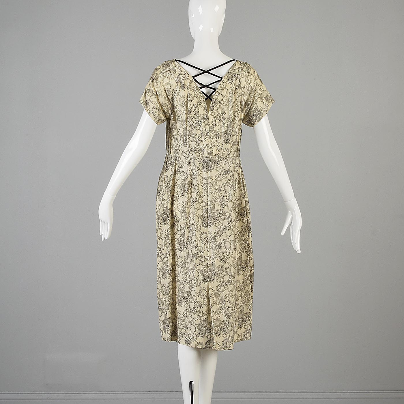 1940s Silk Dress with Velvet Faux Lace Back
