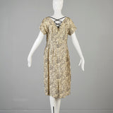 1940s Silk Dress with Velvet Faux Lace Back