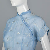 1950s Sheer Blue Fit and Flare Dress