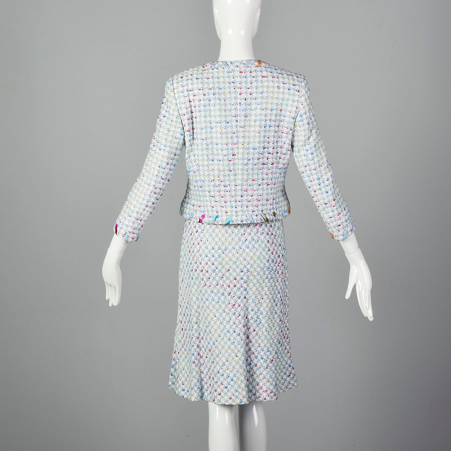 1990s Escada Pastel Plaid Skirt Suit