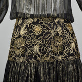 Small Marc Vaughan 1970s Sheer Black and Metallic Gold Dress