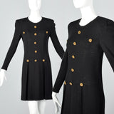 1980s Black Knit Dress with Gold Buttons