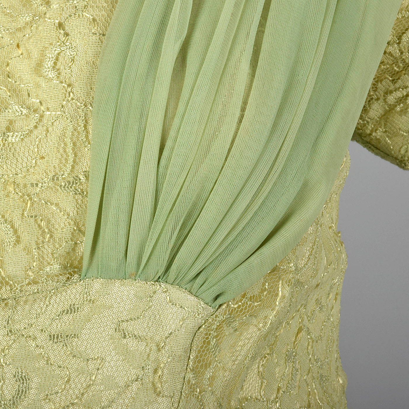 1950s Green Lace Evening Dress
