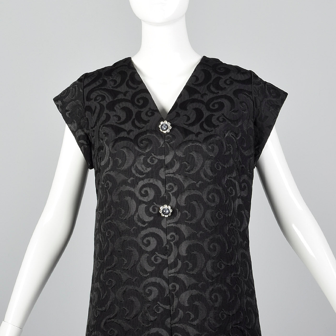 1960s Black Brocade Swing Dress