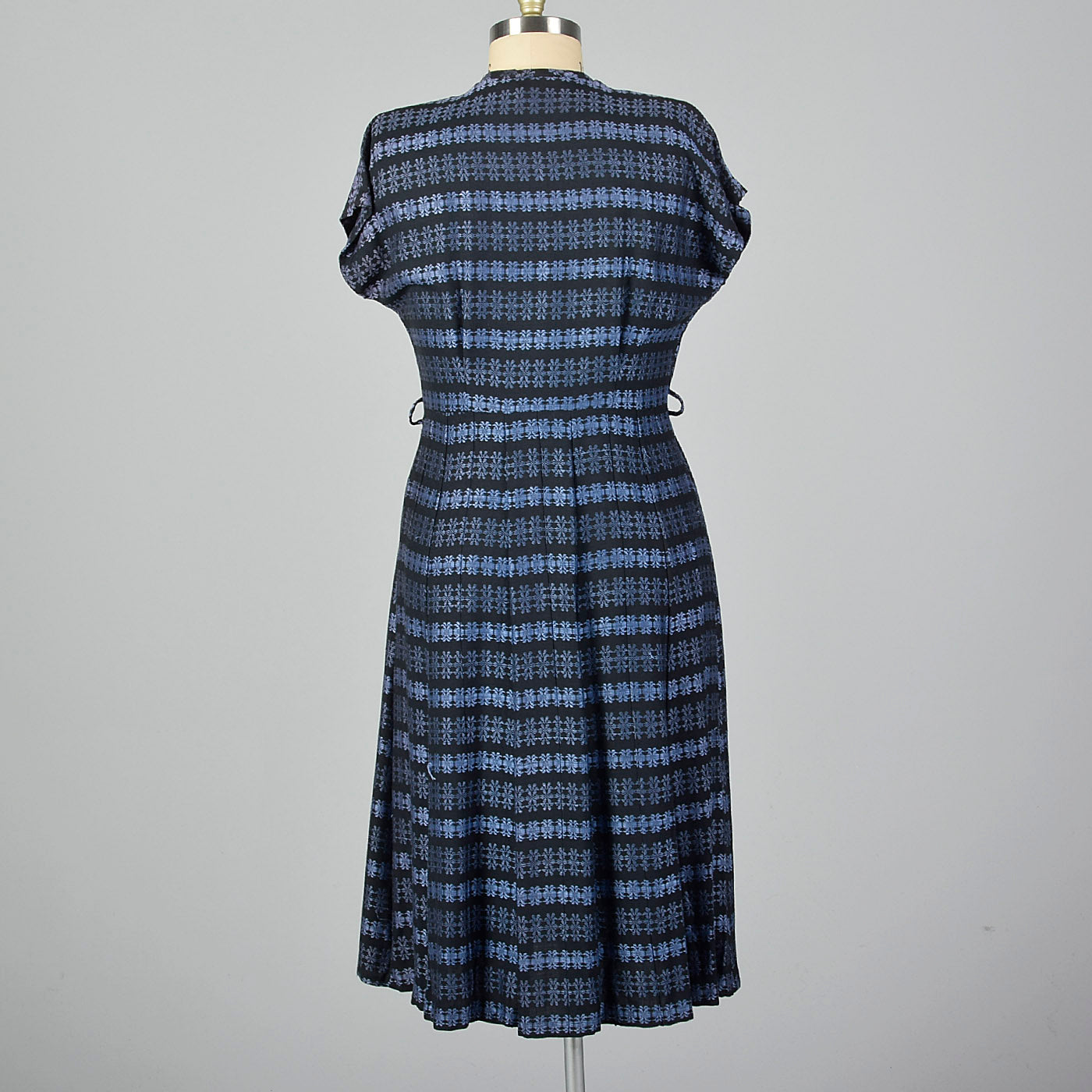 1950s Blue Stripe Dress with Floral Corsage