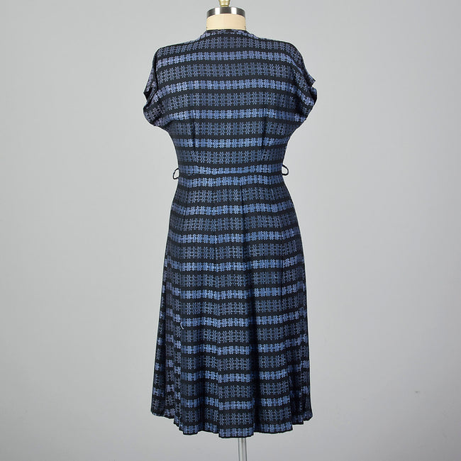 1950s Blue Stripe Dress with Floral Corsage