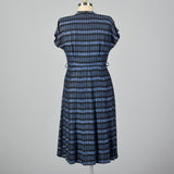 1950s Blue Stripe Dress with Floral Corsage