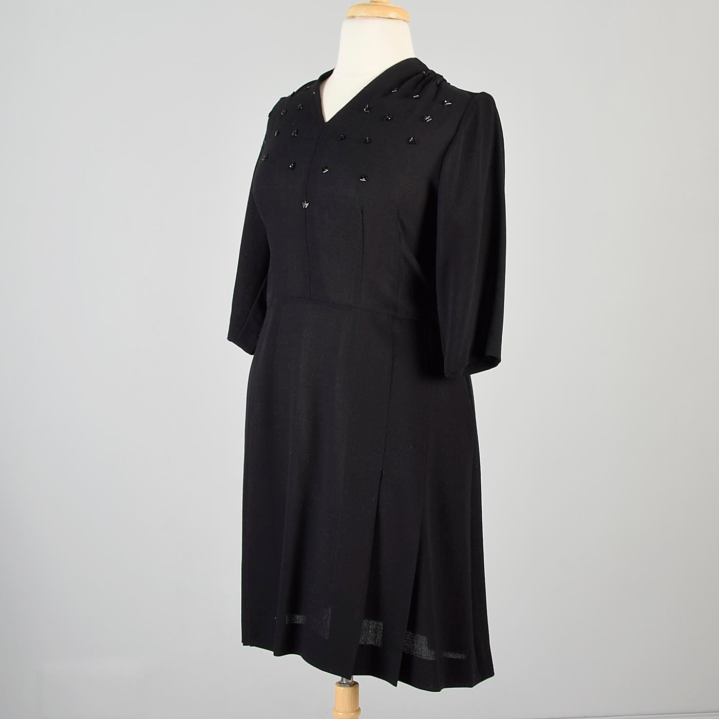 1940s Black Crepe Dress with Beaded Bust