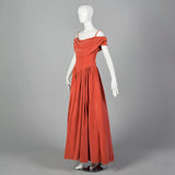 1940s Coral Velvet Evening Gown