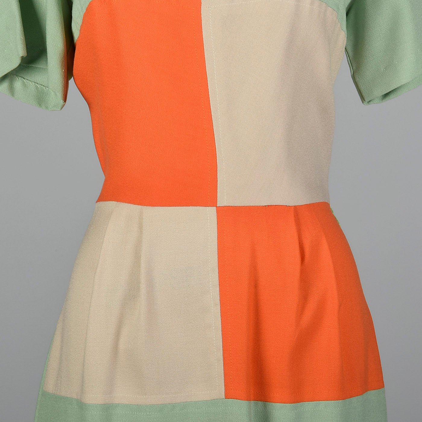 1950s Day Dress with Color Block Waist