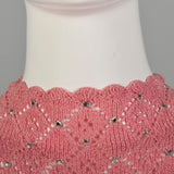 Medium 1970s Pink Maxi Dress Boho Sexy Sheer Bohemian Sleeveless Knit