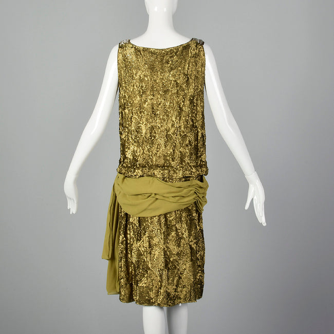 1920s Sequined Dress with Gold Lamé & Silk Details