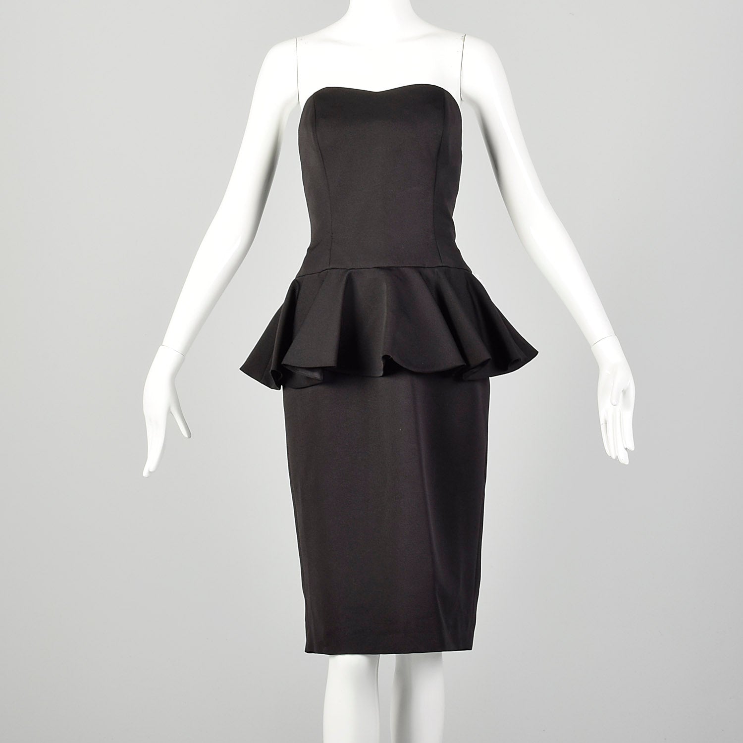 XS 1980s Black Peplum Cocktail Dress Strapless Sexy Party Pencil Dress Style & Salvage XS 1980s Black Peplum Cocktail Dress Strapless Sexy Party Pencil Dress Style & Salvage