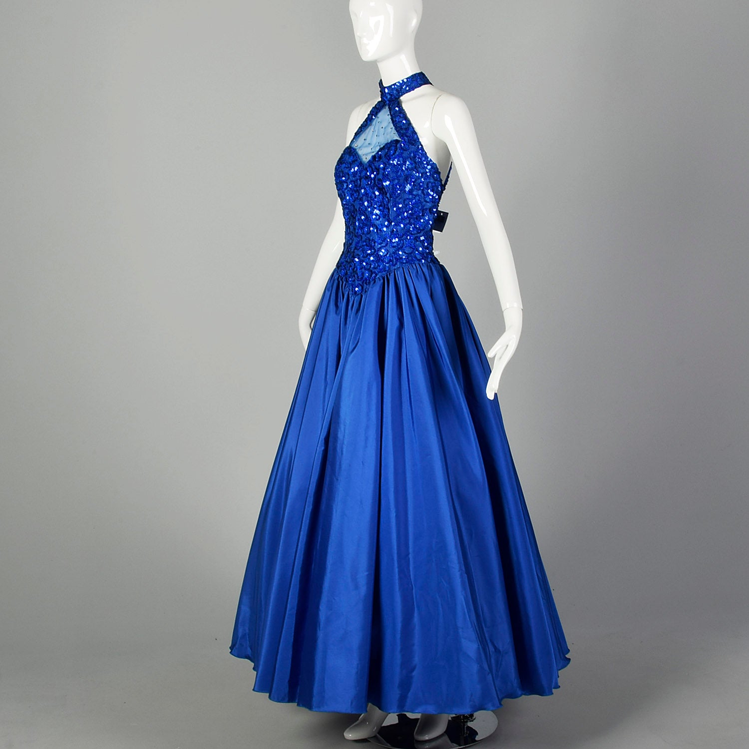 Small 1980s Ballgown Mike Bennet Dress Royal Blue Sequin Gown Prom Pageant Formal Event Full Skirt