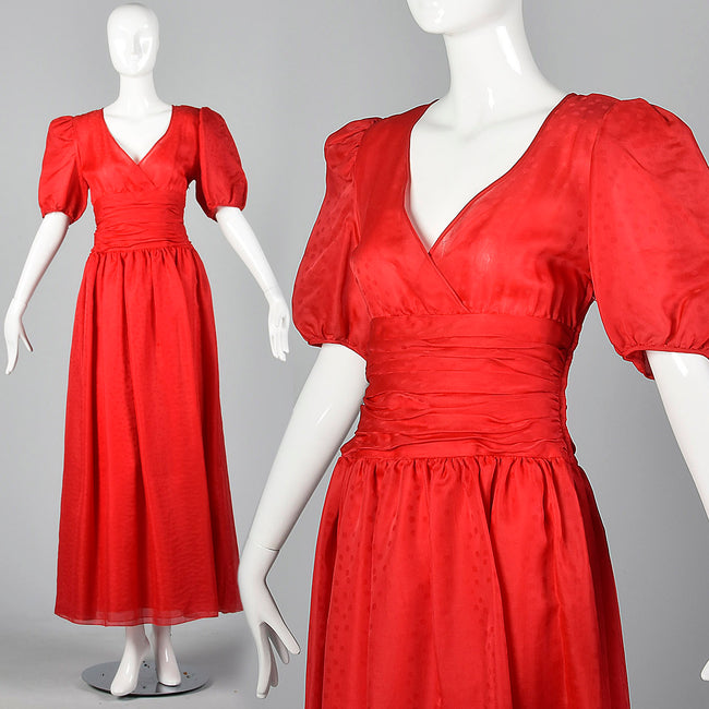 1980s Red Party Dress with Polka Dots