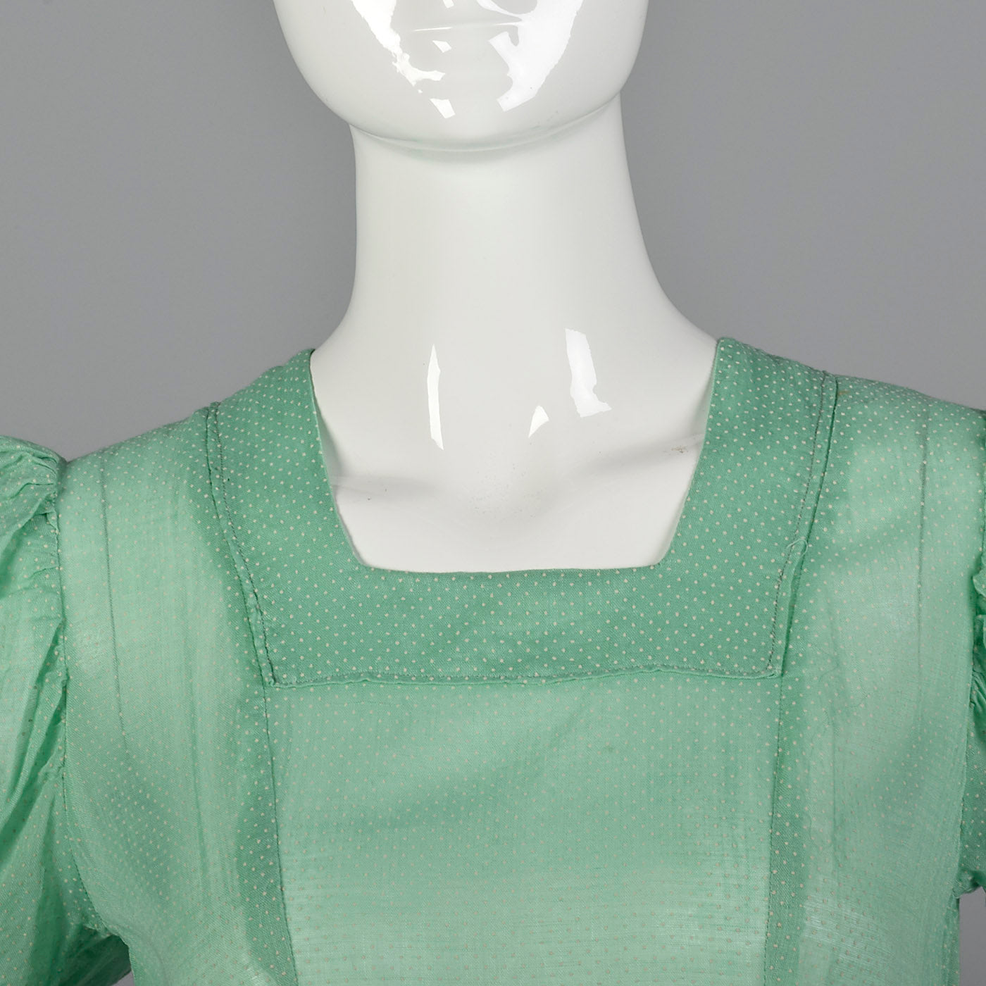 1930s Sheer Green Dress with Swiss Dots