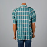 1990s Ted Lapidus Mens Blue Plaid Shirt