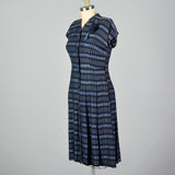 1950s Blue Stripe Dress with Floral Corsage
