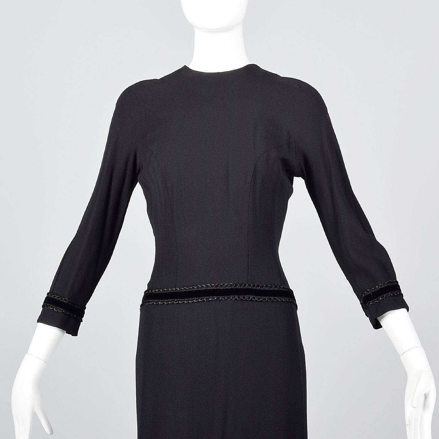 1950s Black Dress with Drop Waist and Bustle Train