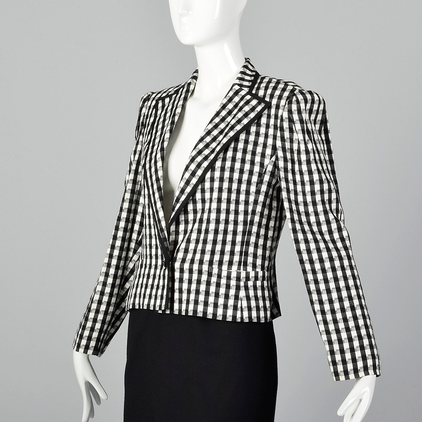 1980s Louis Feraud Black and White Checked Skirt Suit