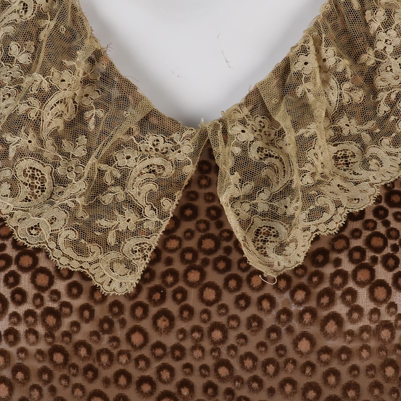 1920s Brown Silk Dress with Lace Trim